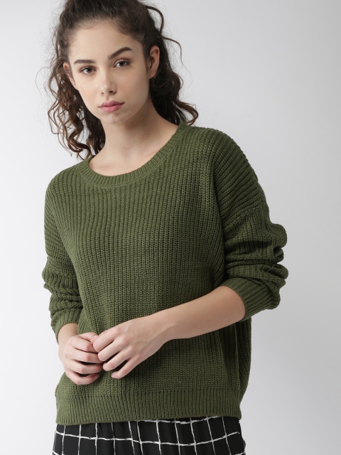 

FOREVER 21 Women Olive Green Solid Pullover Sweater