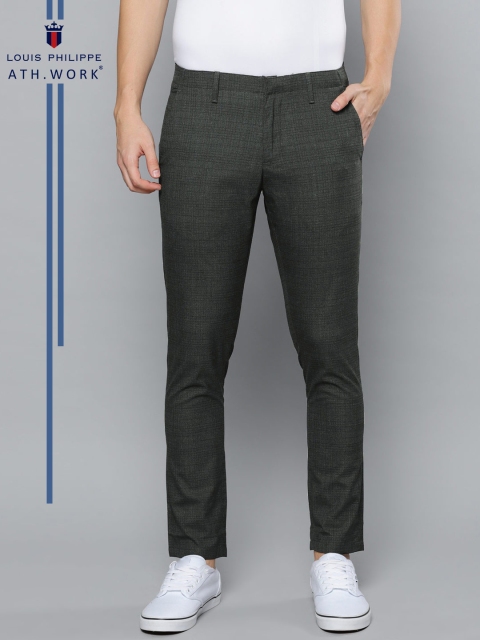 

Louis Philippe Ath.Work Men Charcoal Comfort Tapered Fit Checked Smart Casual Trousers