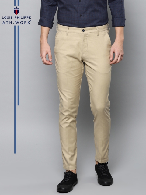 

Louis Philippe Ath.Work Men Beige Comfort Tapered Fit Printed Smart Casual Trousers