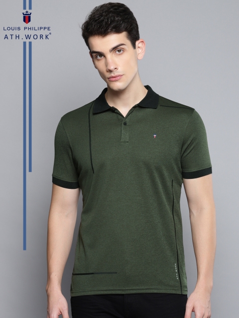 

Louis Philippe Ath.Work Men Olive Green Self Design Polo Collar T-shirt