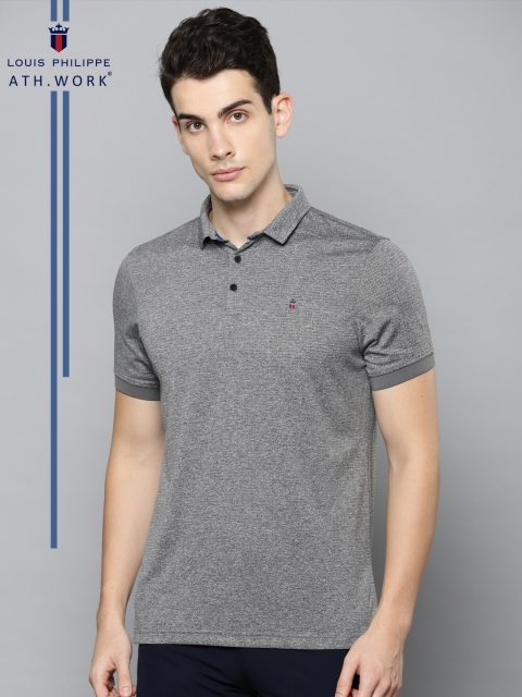 

Louis Philippe Ath.Work Men Grey Melange Solid Polo Collar T-shirt
