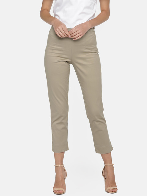 

Cottonworld Women Beige Regular Fit Solid Cigarette Trousers