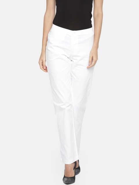 

Cottonworld Women White Regular Fit Solid Regular Trousers