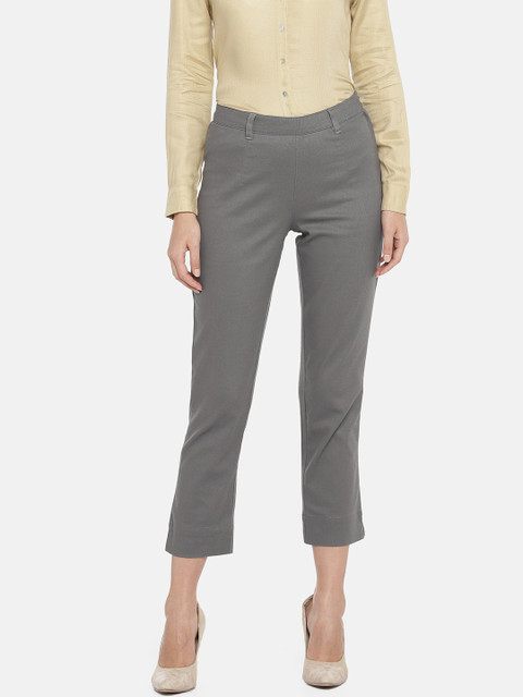 

Cottonworld Women Grey Regular Fit Solid Cigarette Trousers