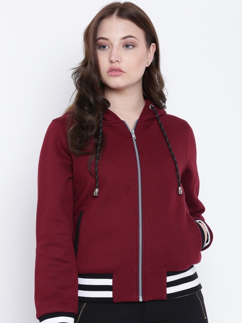 

Texco Women Maroon Striped Insulator Bomber