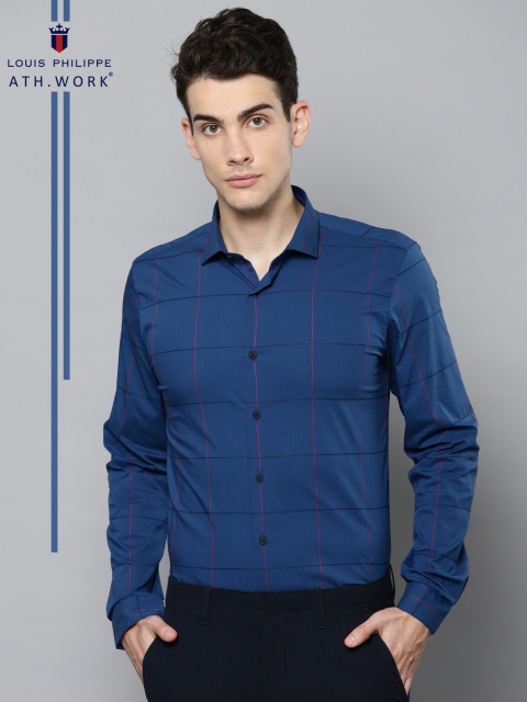 

Louis Philippe Ath.Work Men Blue Super Slim Fit Checked Casual Shirt