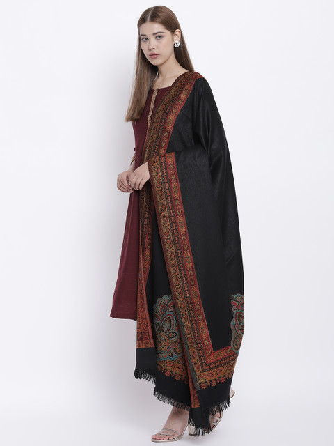 

HK colours of fashion Black Woven Design Shawl