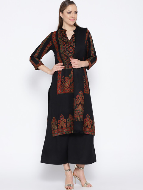 

HK colours of fashion Black Woven Design Woollen Woven Liva Unstitched Dress Material