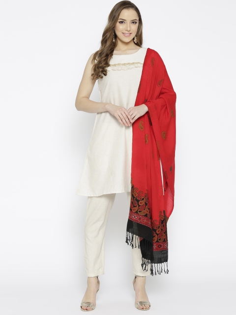 

HK colours of fashion Women Red & Black Woven Design Stole