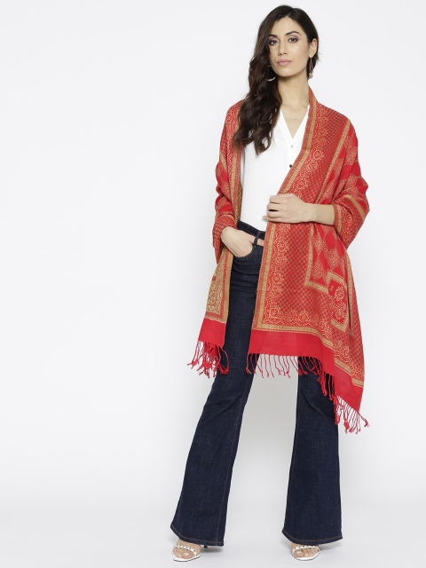 

HK colours of fashion Women Red & Beige Woven Design Stole