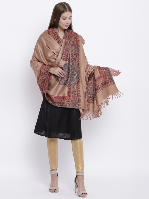

HK colours of fashion Women Beige Woven Design Shawl