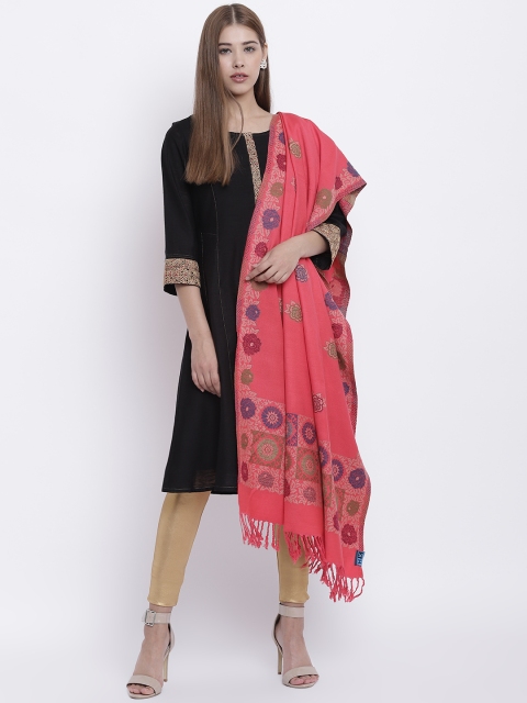 

HK colours of fashion Coral Pink Woven Design Shawl