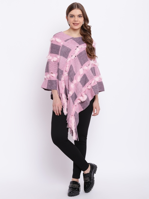

HK colours of fashion Women Pink & Mauve Woollen Self Design Poncho