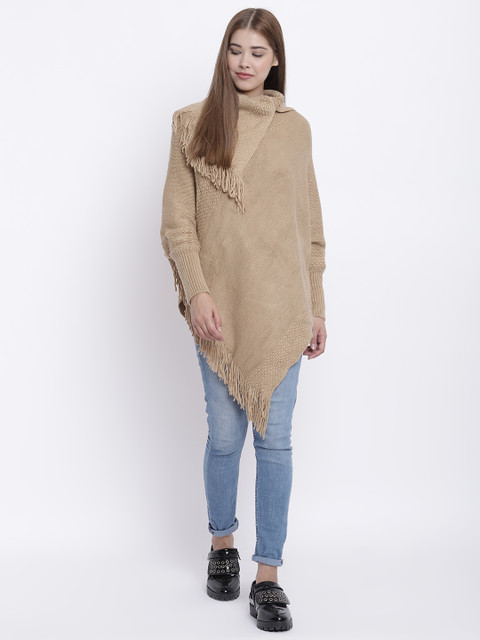 

HK colours of fashion Women Beige Solid Poncho