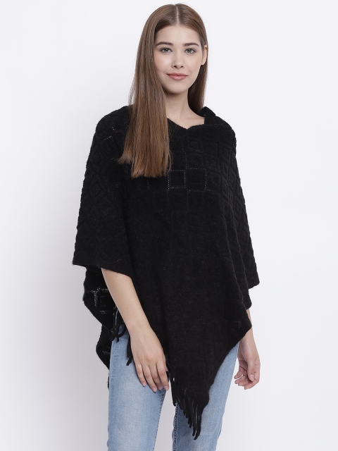 

HK colours of fashion Women Black Self Design Poncho