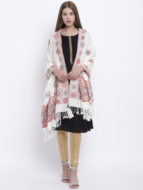 

HK colours of fashion Women Off-White & Red Woven Design Shawl