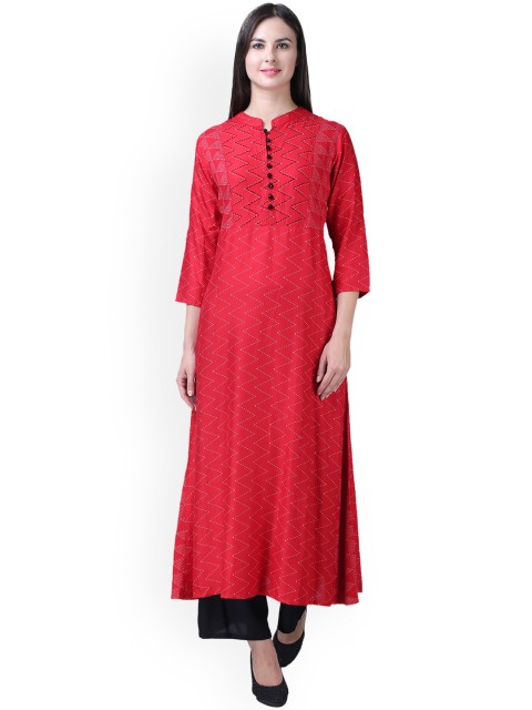 

Kurti's by Menka Women Red & Black Printed A-Line Kurta