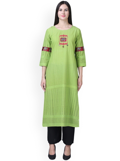 

Kurti's by Menka Women Sea Green Embroidered Straight Kurta