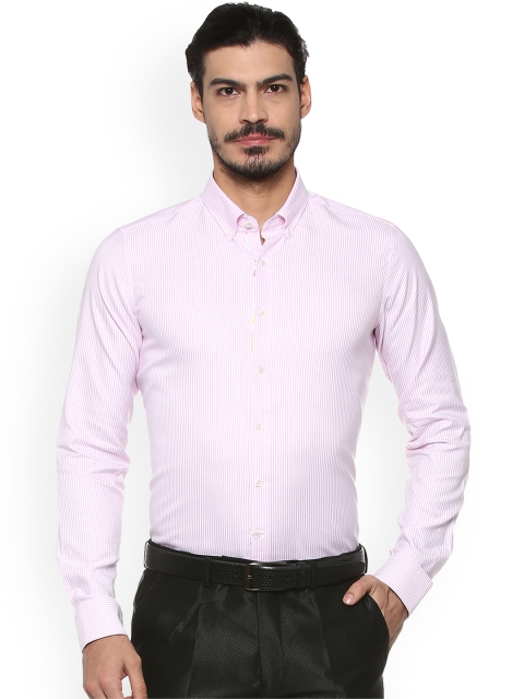

SIMON CARTER LONDON Men Pink & White Slim Fit Striped Casual Shirt