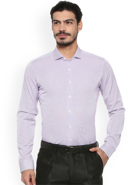 

SIMON CARTER LONDON Men Lavender & White Slim Fit Striped Formal Shirt