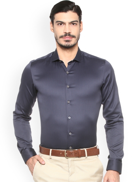 

SIMON CARTER LONDON Men Grey Slim Fit Striped Casual Shirt