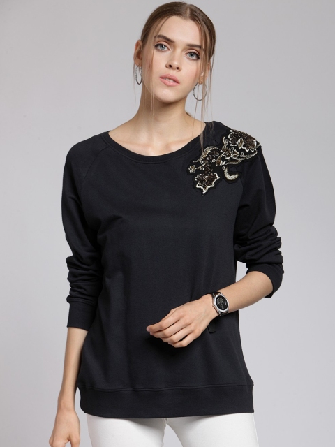 

plusS Women Black Embellished Sweatshirt