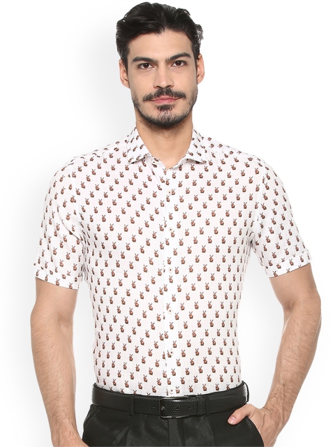 

SIMON CARTER LONDON Men White & Green Slim Fit Printed Linen Semiformal Shirt