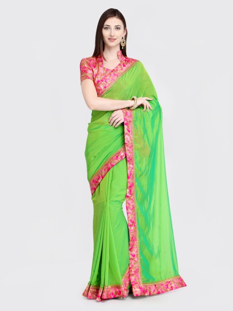 

Aasvaa Green Embroidered Silk Blend Saree