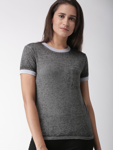 

FOREVER 21 Women Grey Solid Round Neck T-shirt
