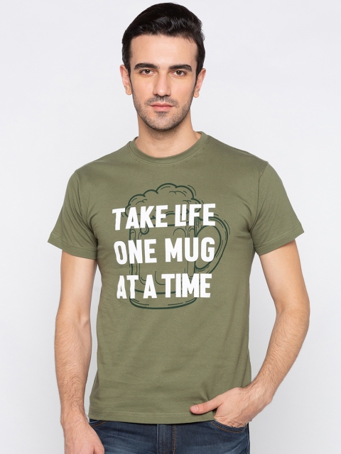 

Globus Men Olive Green Printed Round Neck T-shirt