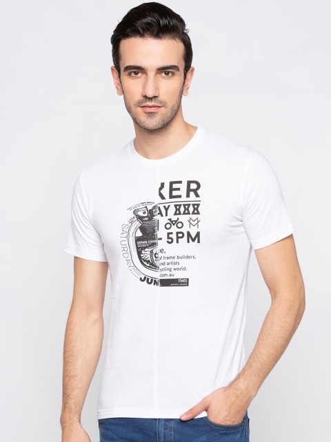 

Globus Men White Printed Round Neck T-shirt