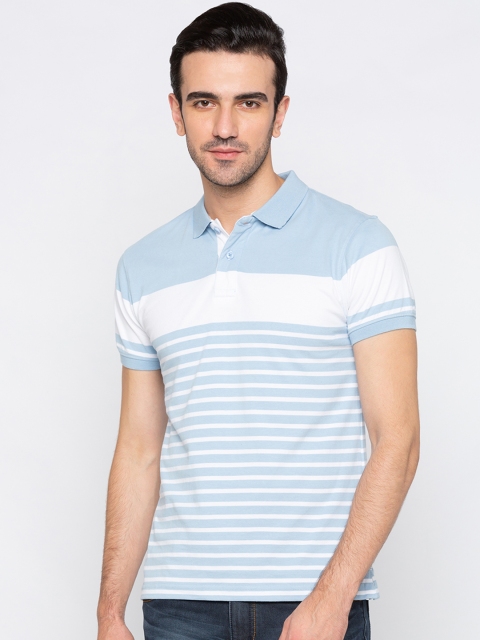 

Globus Men Blue Striped Polo Collar T-shirt