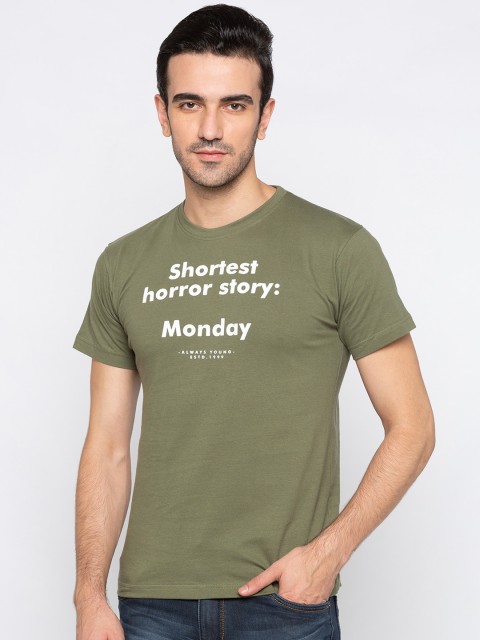 

Globus Men Olive Green Printed Round Neck T-shirt