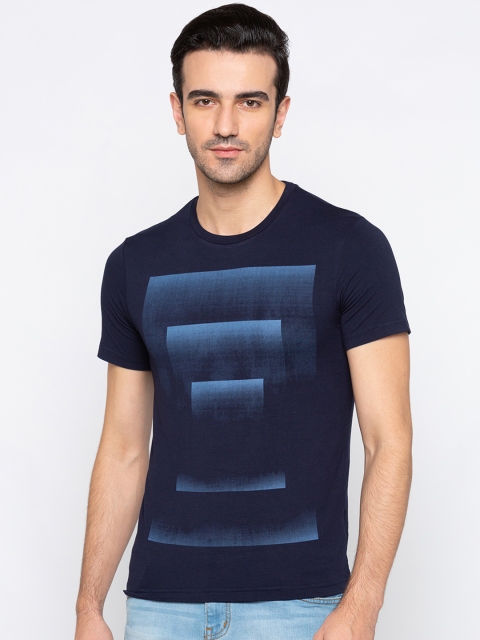 

Globus Men Navy Blue Printed Round Neck T-shirt