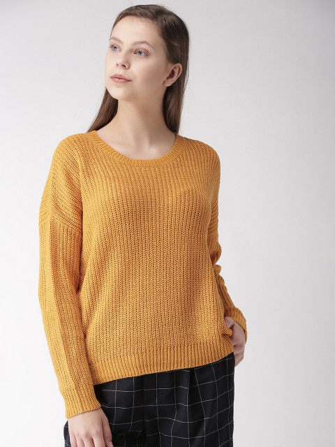 

FOREVER 21 Women Mustard Yellow Solid Pullover Sweater