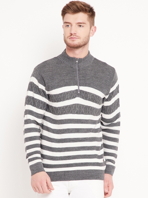 

Duke Stardust Men Grey & White Striped Sweater