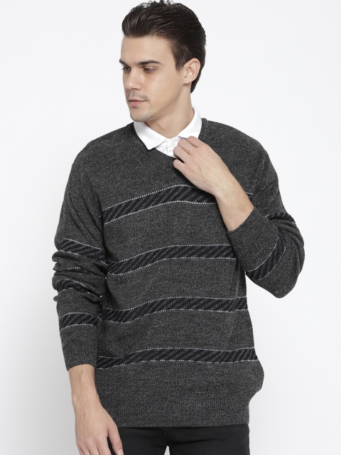 

Duke Stardust Men Charcoal Grey Self Striped Pullover