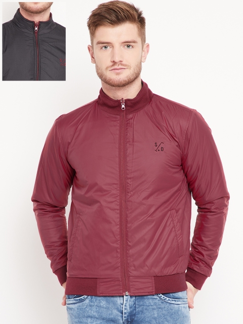 

Duke Stardust Men Black & Maroon Solid Reversible Bomber Jacket