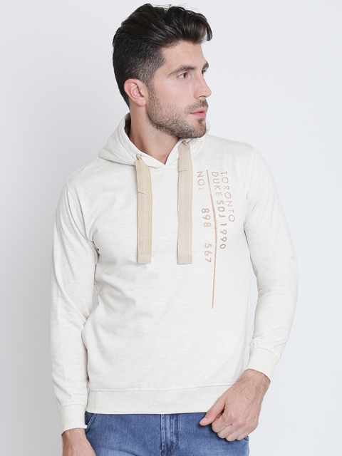 

Duke Stardust Men Off-White Solid Hooded Sweatshirt