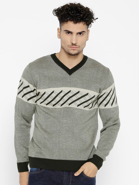 

Duke Stardust Men Beige & Olive Green Self Design Pullover