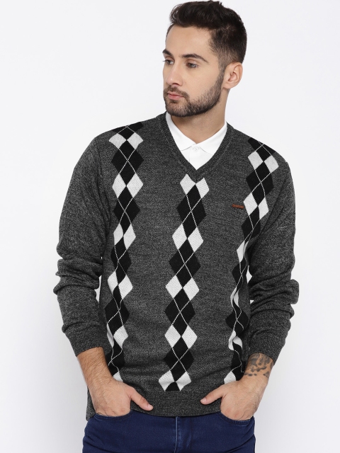 

Duke Stardust Men Charcoal Grey & Black Self Design Pullover