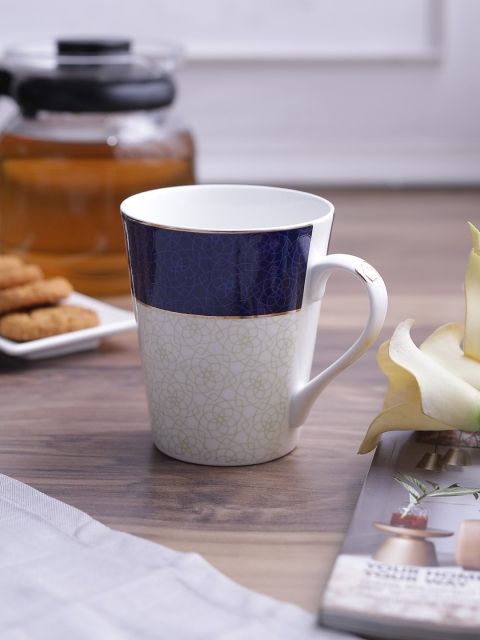 

CLAY CRAFT Blue & White 2-Pieces Printed Bone China Cups Set