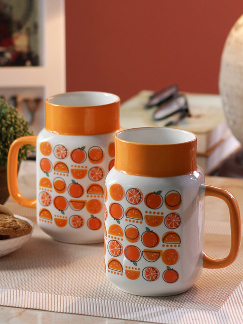 

Sanjeev Kapoor Orange & White 2-Pieces Printed Bone China Cups Set