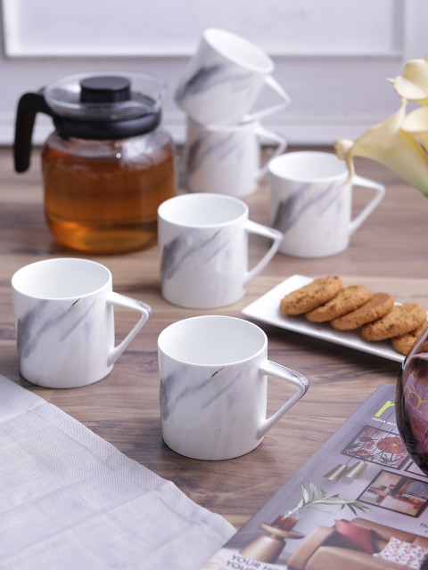 

CLAY CRAFT White 6-Pieces Printed Bone China Cups Set
