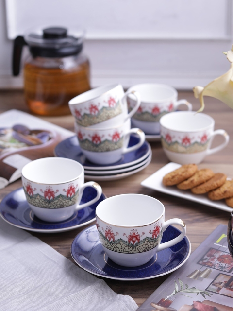 

Sanjeev Kapoor White & Blue 12-Pieces Printed Bone China Cups and Saucers Set
