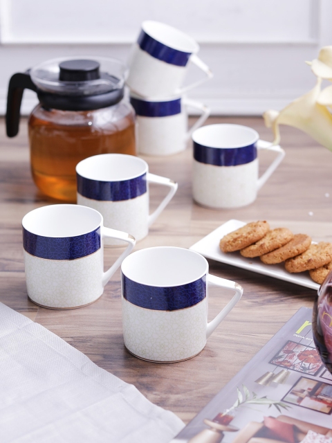 

Sanjeev Kapoor White & Blue 6-Pieces Printed Bone China Cups Set