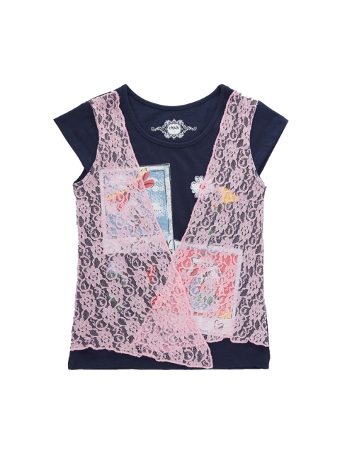 

CHALK by Pantaloons Girls Navy Blue Printed Round Neck T-shirt