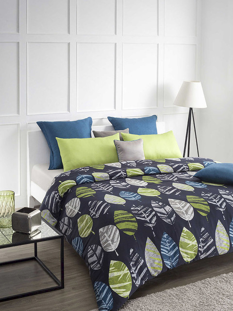 

DDecor Navy Blue & Green Floral Flat 300 TC Cotton 1 King Bedsheet with 2 Pillow Covers