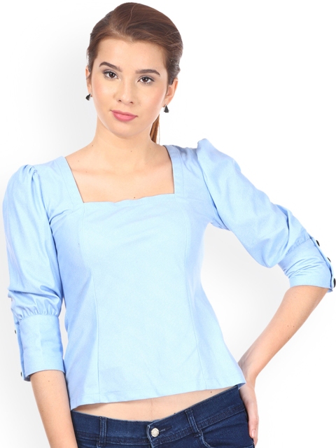 

Saadgi Women Blue Solid Crop Top