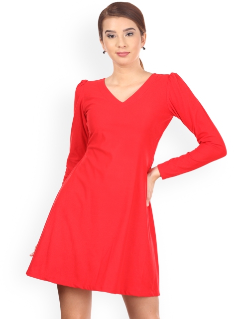 

Saadgi Women Red Solid Fit and Flare Dress